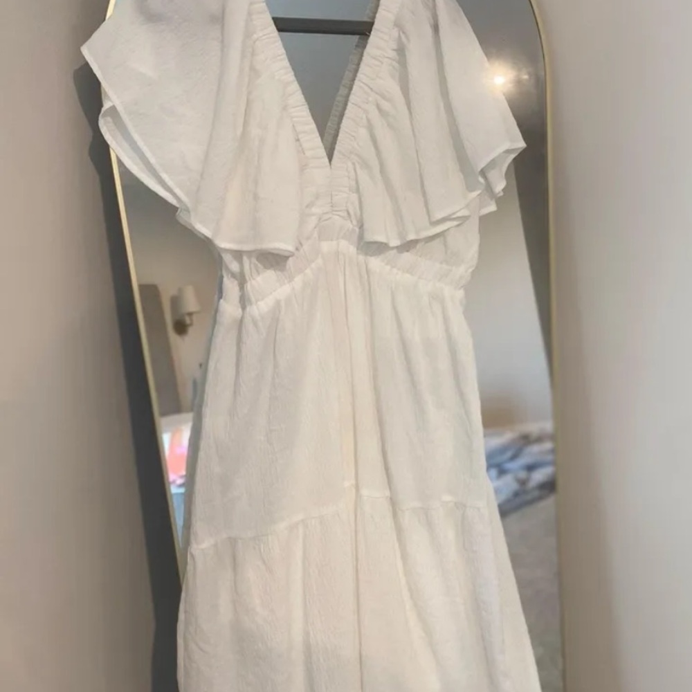 She + Sky White Backless Ruffle Dress